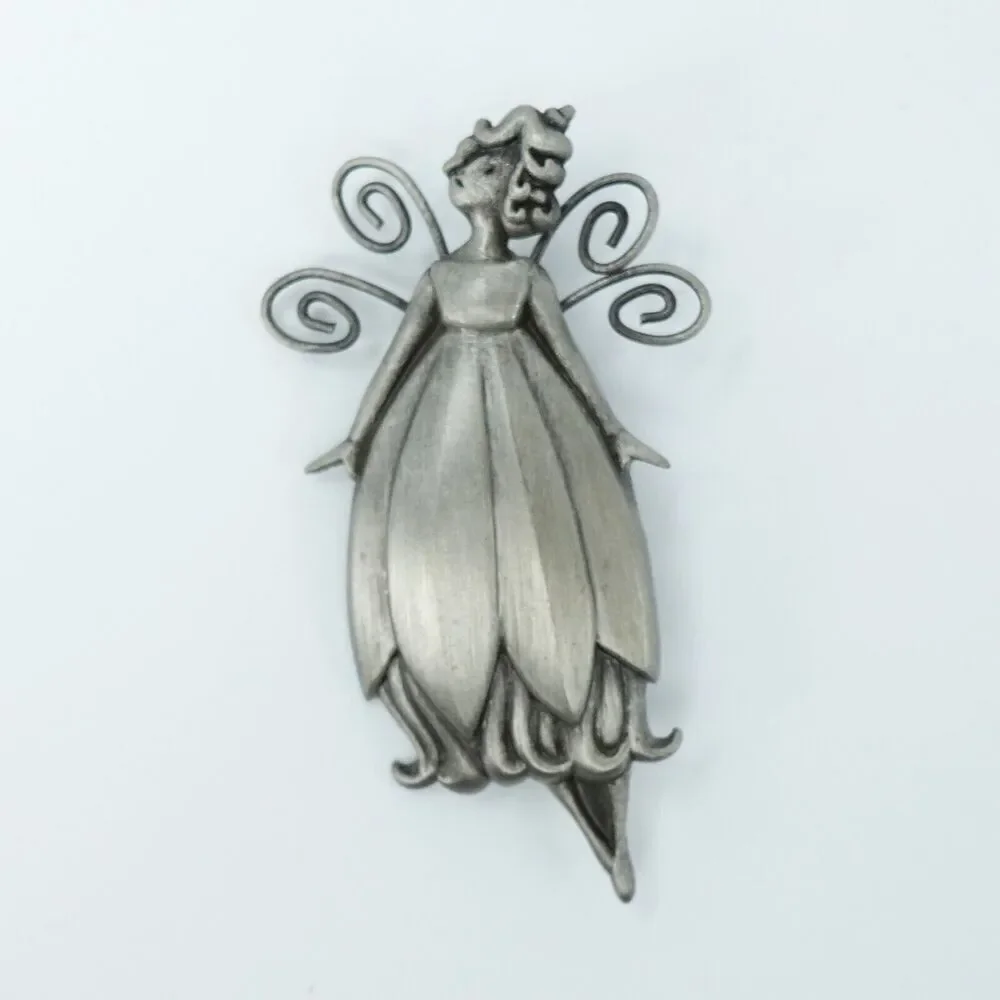 Vintage‎ Fairy Brooch HMK Hallmark Pewter Whimsical Ethereal Mystical Goblincore